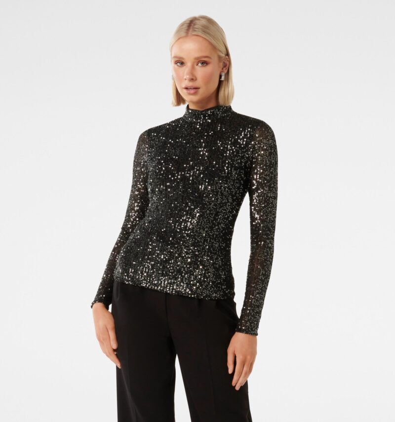 Anthea High Neck Sequin Top