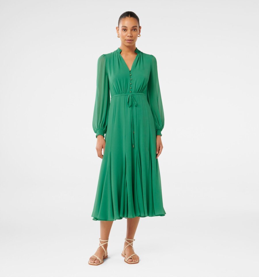 Cassidy Shirred Neck Midi Dres