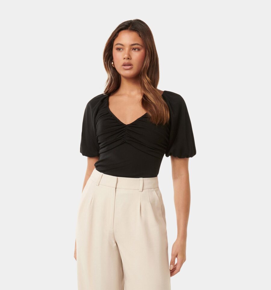 Desiree Ruched V Neck Raglan T