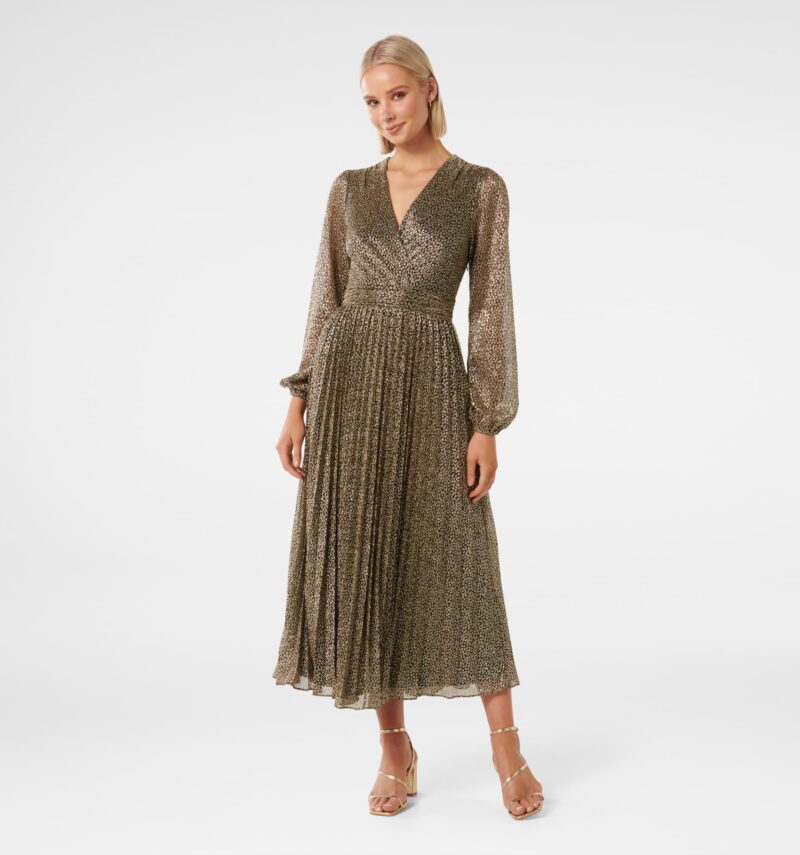 Dylan Long Sleeve Plisse Midi