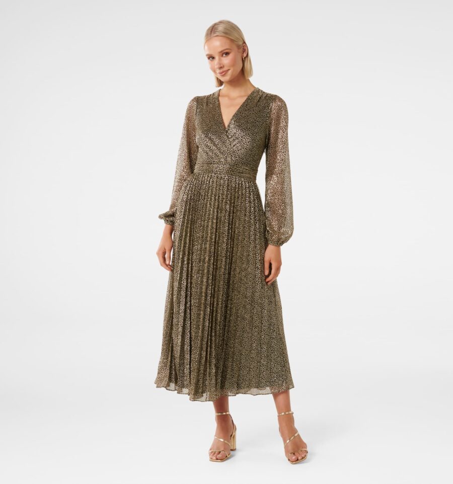 Dylan Long Sleeve Plisse Midi