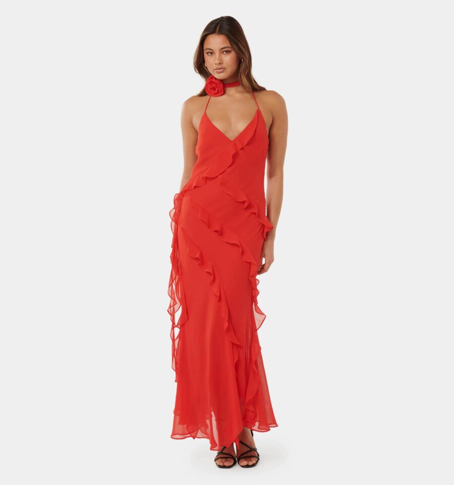 Georgia Ruffle Halter Midi Dre