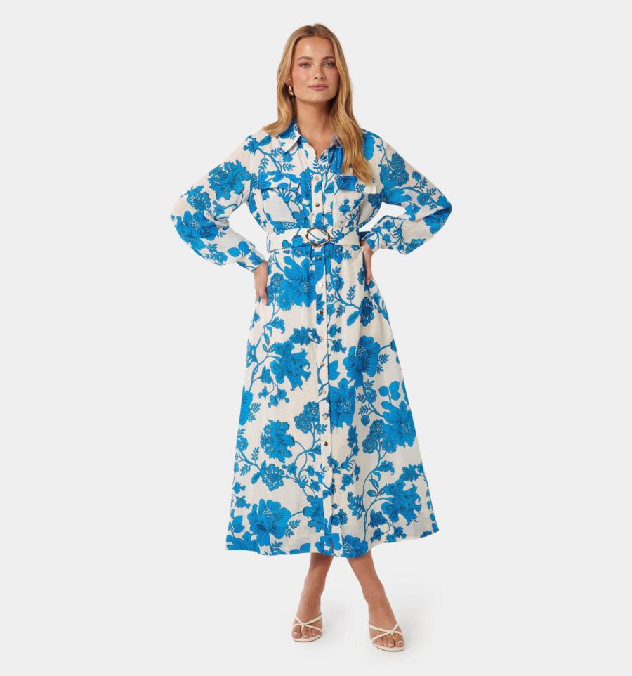 Janie Printed Shirt Midi Dress