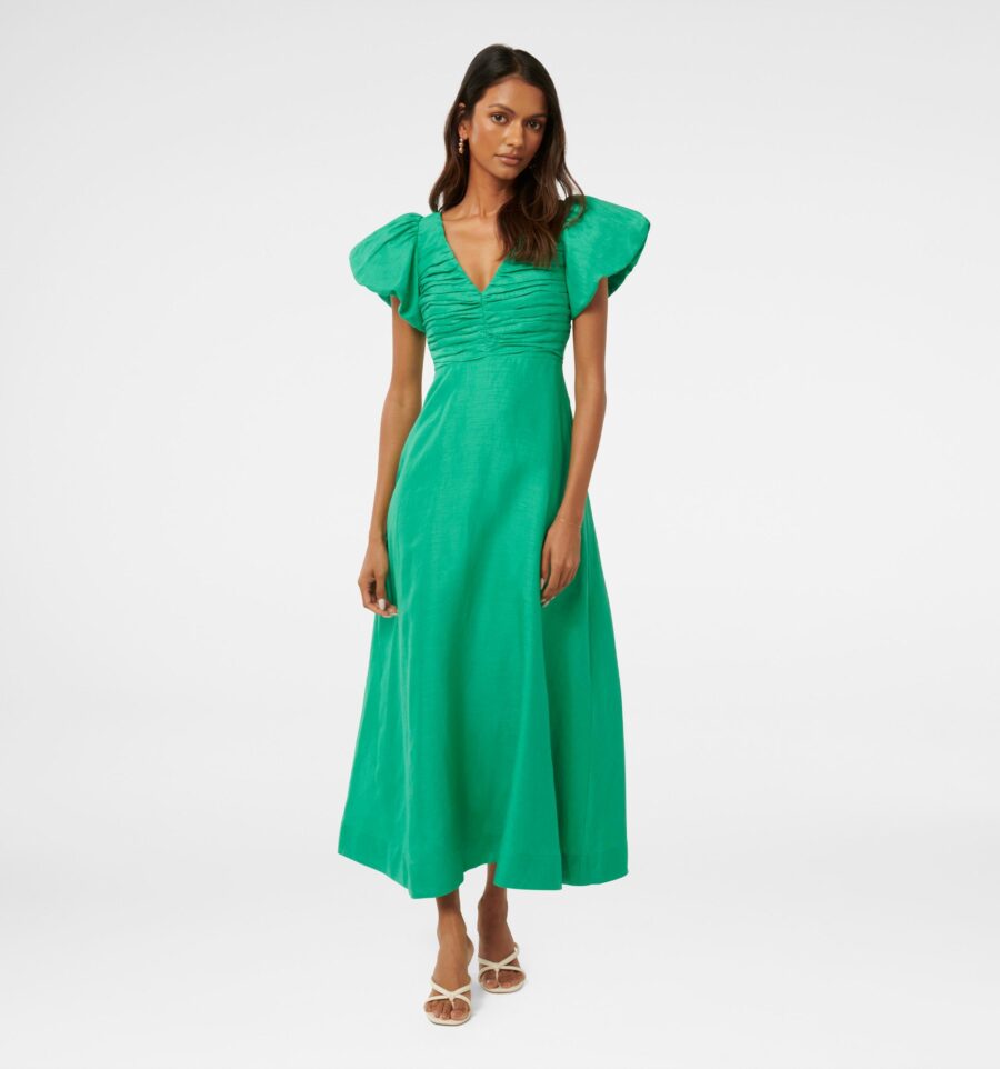 June Petite Ruched Linen Midi