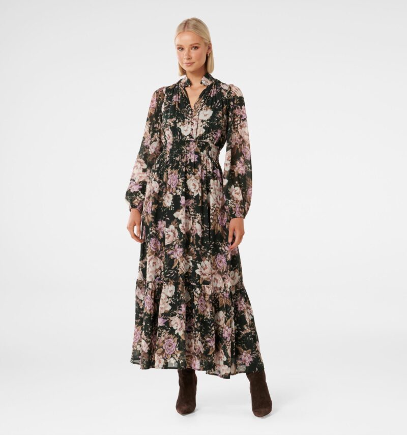Kennedy Shirred Collar Midi Dr