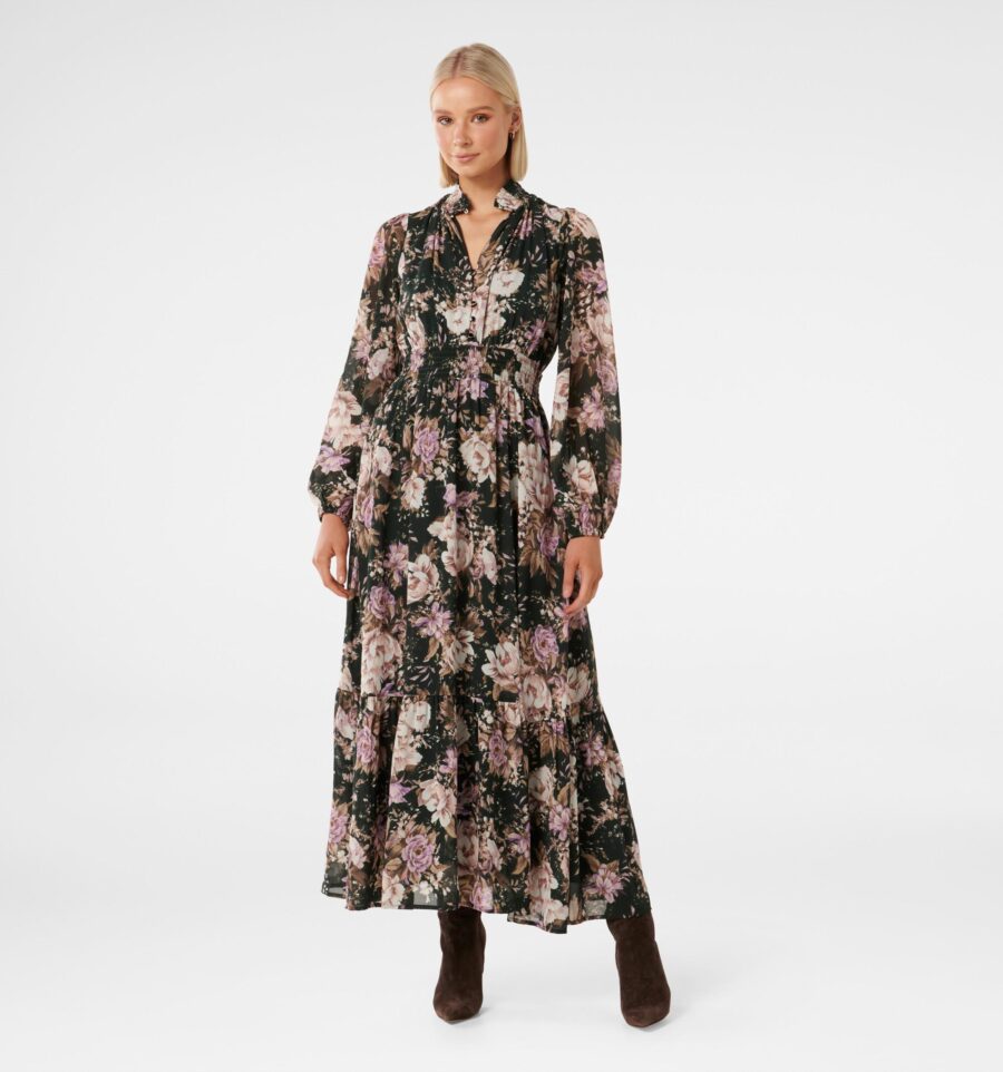 Kennedy Shirred Collar Midi Dr
