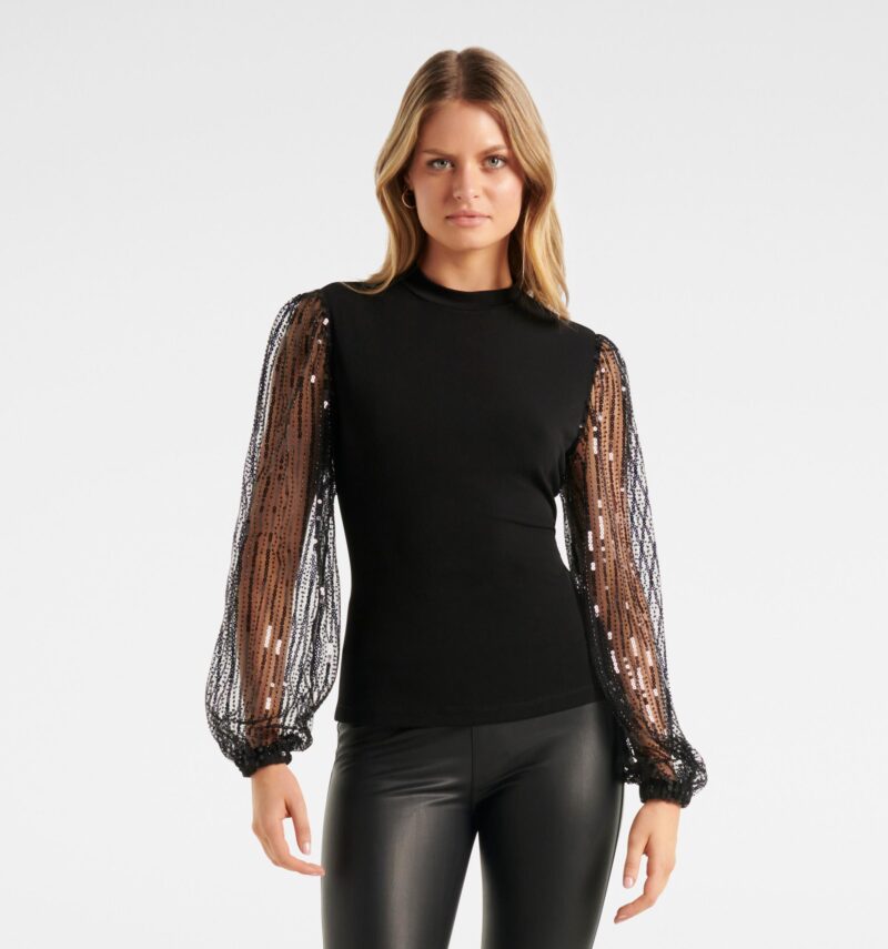 Kianna Sequin Sleeve High Neck