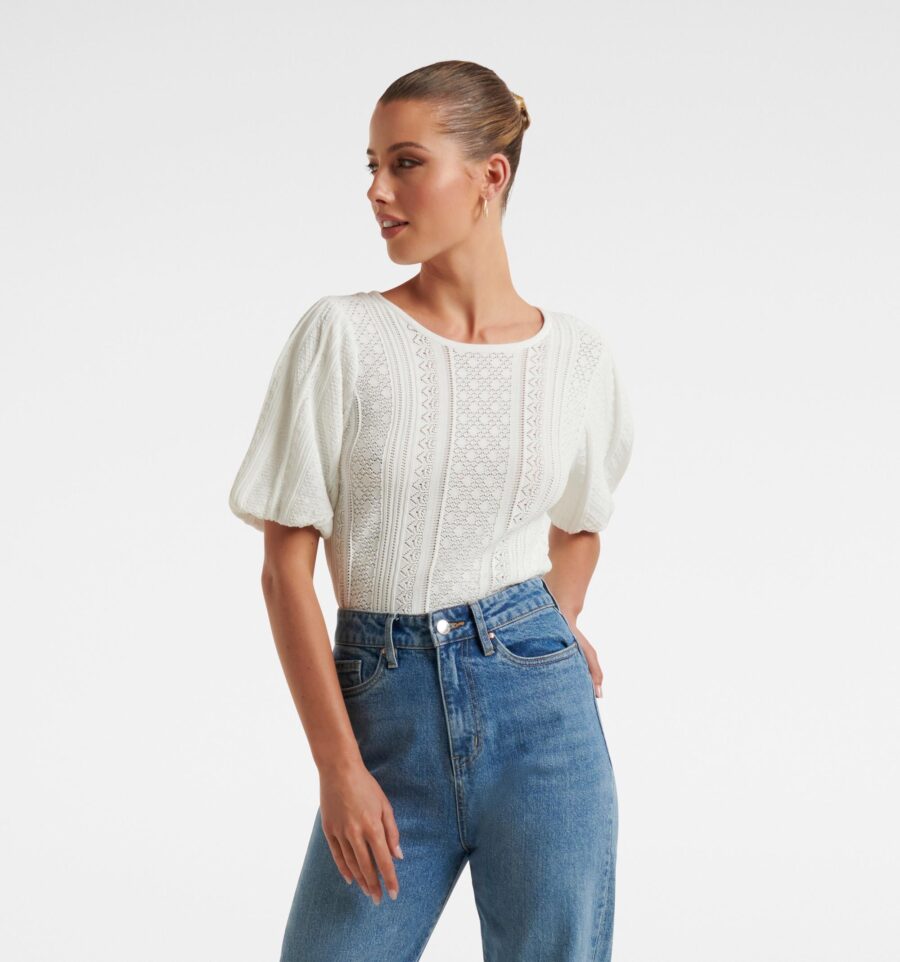 Kya Crew Neck Pointelle Knit T