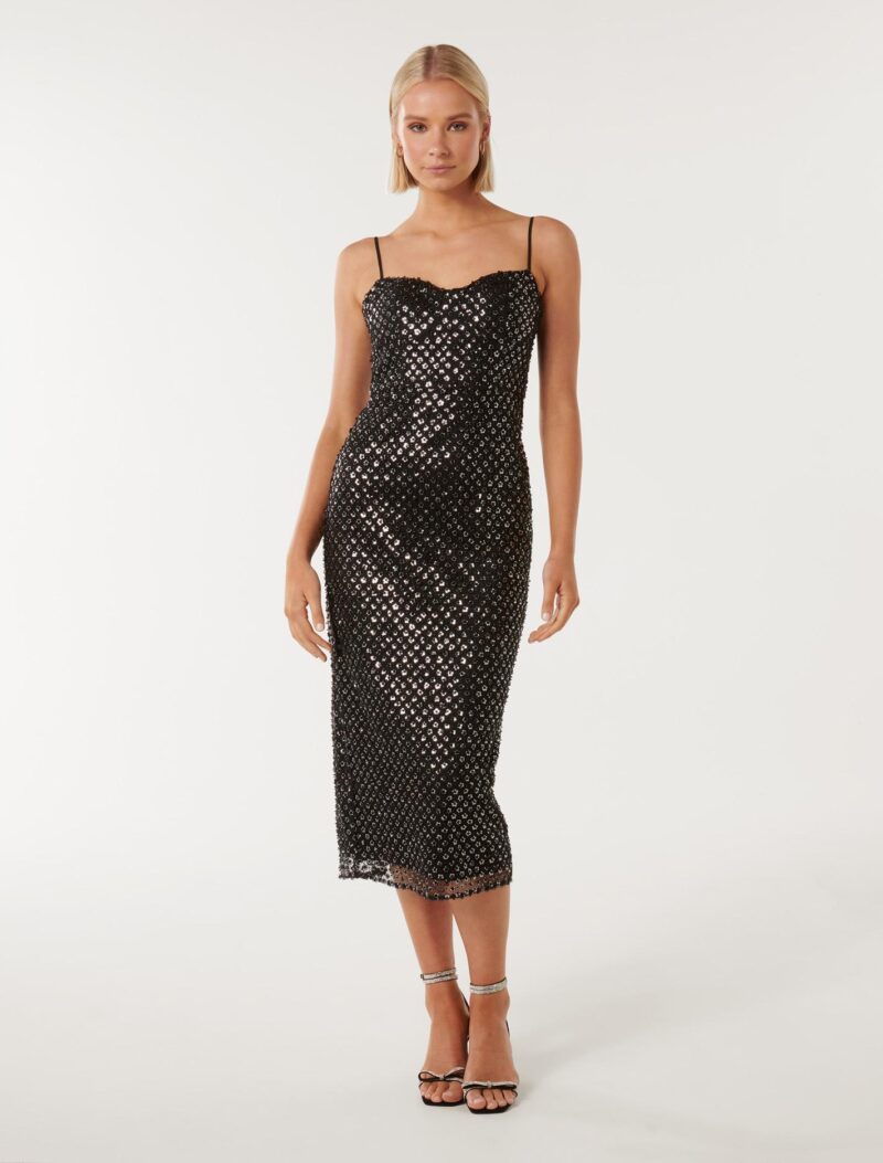 Meg Beaded Corset Bodycon Midi