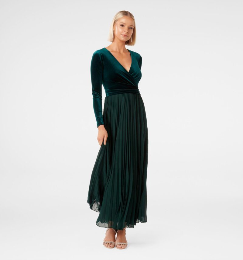 Monroe Velvet Wrap Pleat Dress