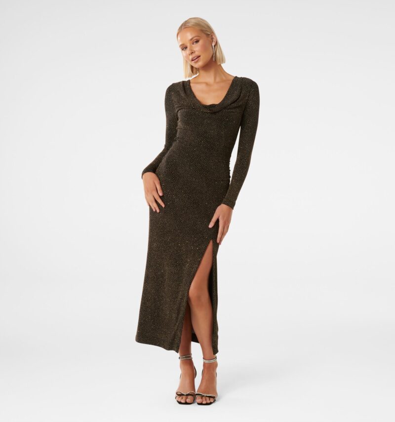 Reva Cowl Neck Glitter Midi Dr