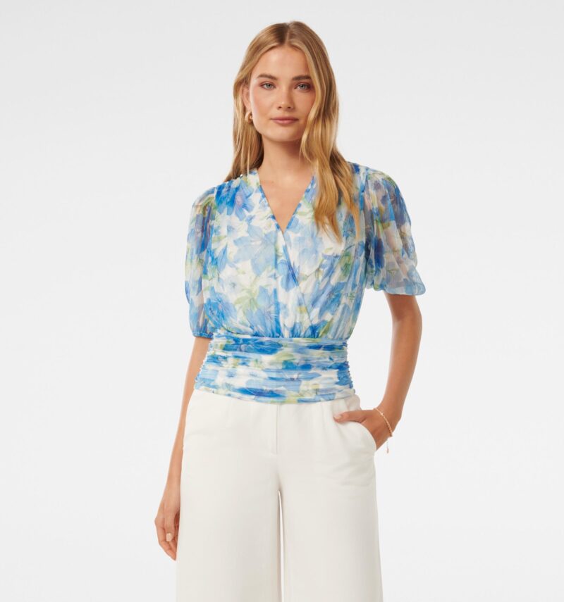 Wendall Wrap Front Plisse Top