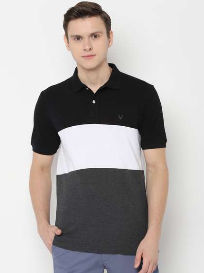 Allen Solly Men Grey  White Colourblocked Polo Col